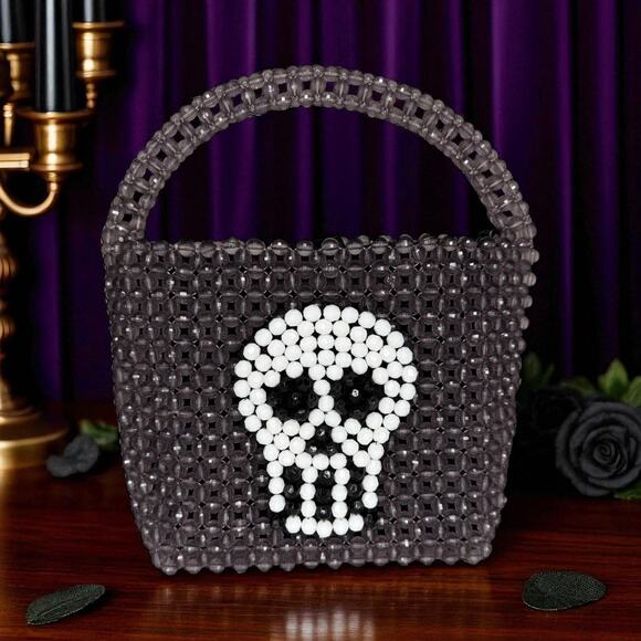 Bouffants And Broken Hearts Kendra Dandy Beaded Skull Purse Crossbody Top Handle - Picture 1 of 12